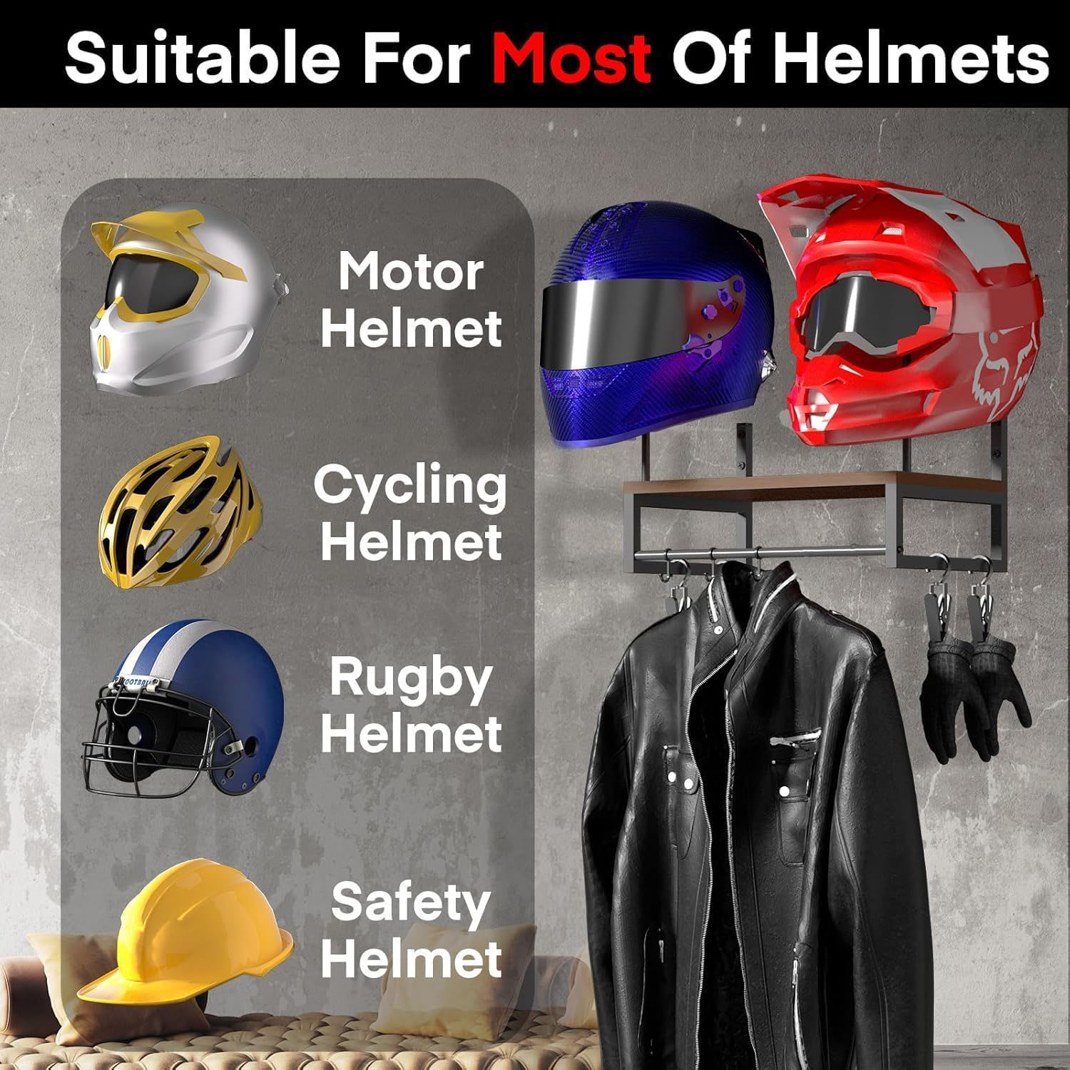 Wooden Motorcycle Helmet Wall  - Motorcycle Gear Holder recension och pris